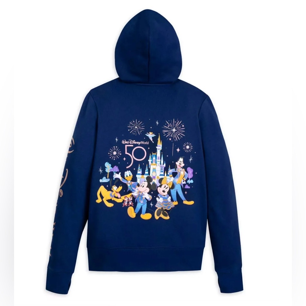 NWT Disney World 50th Zip Hoodie Navy Blue Sz L